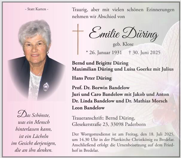 Düring, Emilie Anzeige