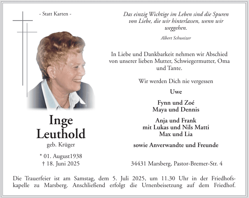 Leuthold, Inge Anzeige