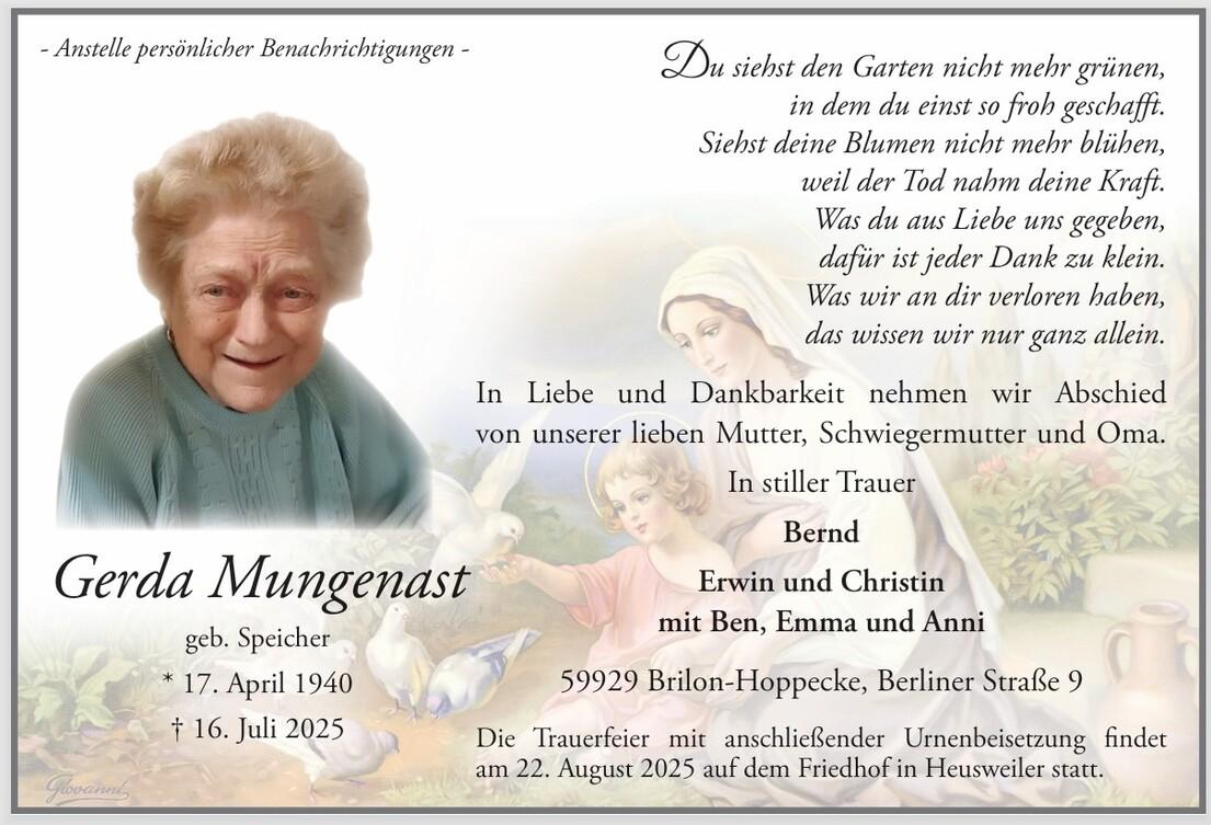 Mungenast, Gerda Anzeige