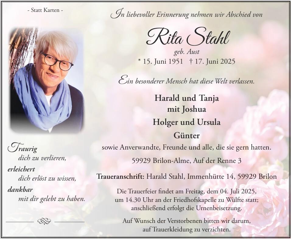 Stahl, Rita Anzeige