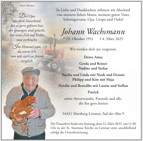 Wachsmann, Johann Anzeige